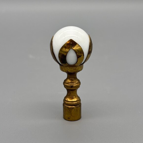 Antique Vintage White Porcelain Ball & Brass Art Deco Replacement Lamp Finial - Picture 4 of 8